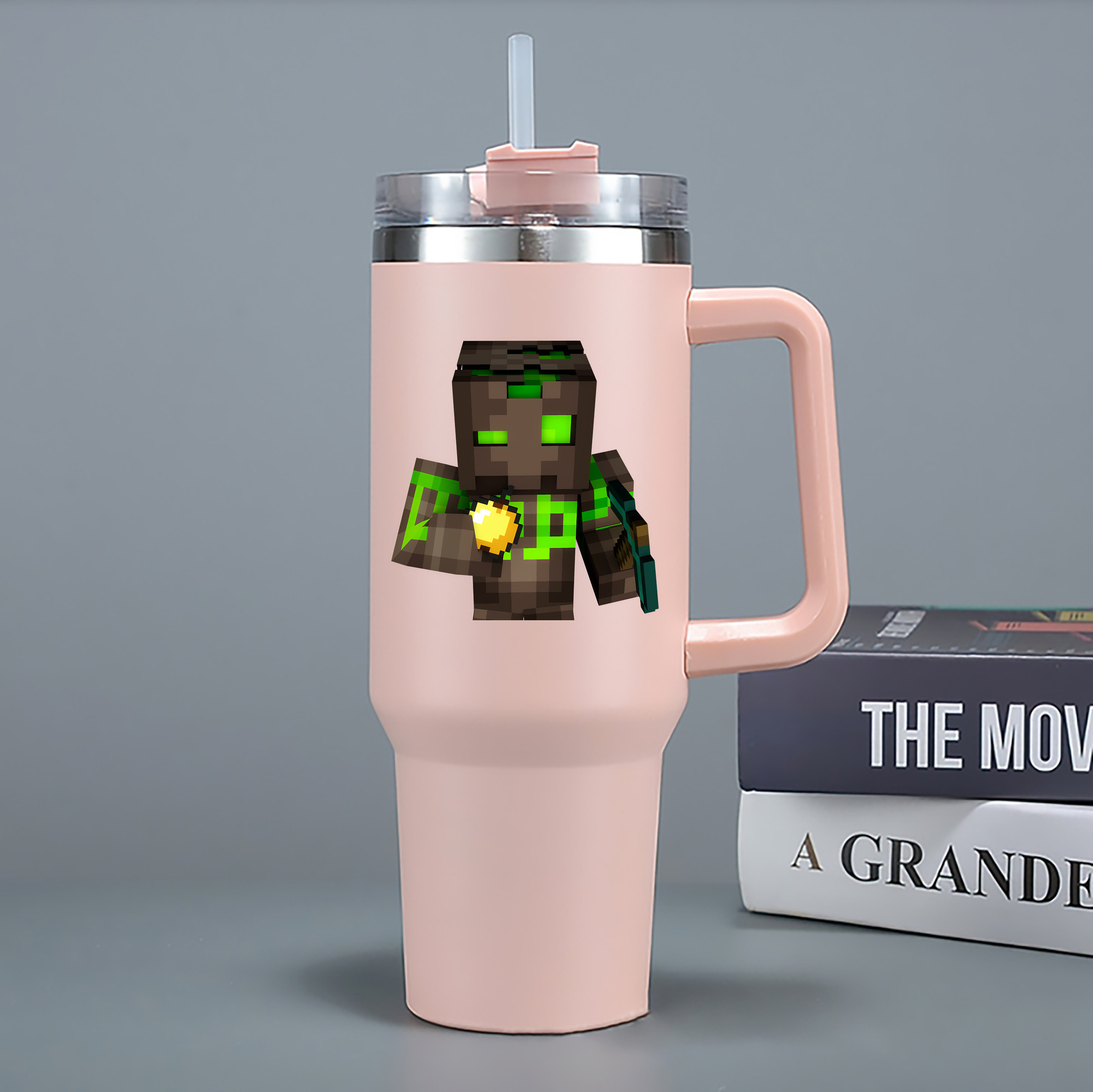 （画像用） マインクラフト ブロックの世界 Minecraft MC Block world 1200mL車用タンブラー - クリスタルステッカー（プラスチックストロー付き）